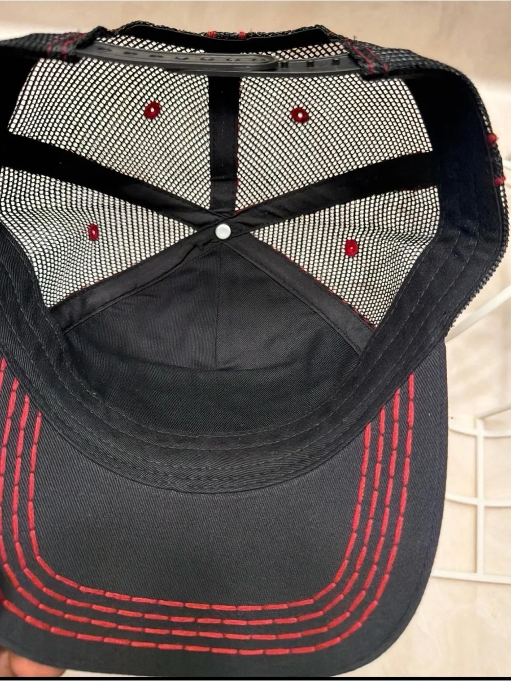 True Religion Black and Red Logo Patch Trucker Hat